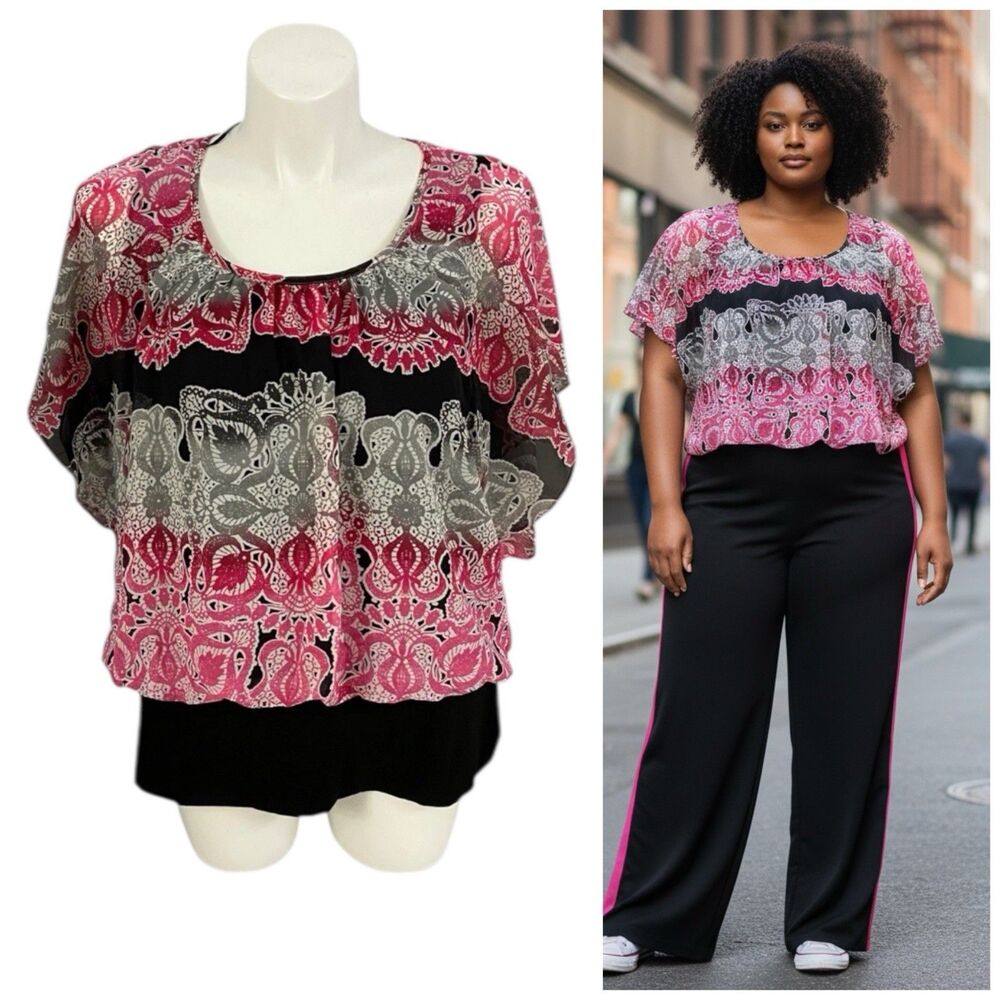 Style & Co Top Womens Sz 3X Pink Blouse Paisley Work Officecore Business Church